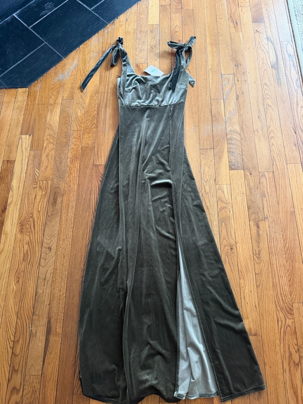 Olive Velvet Tie-Strap Maxi Dress